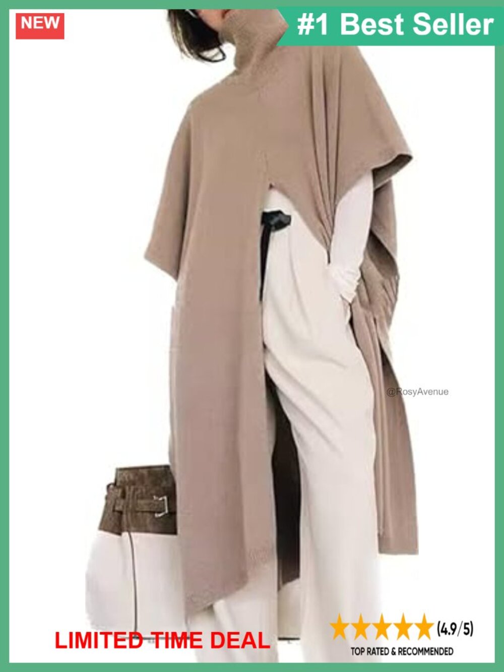Cashmere Wool Knitted Shawl High Neck Poncho Cape Sweater Loose Fit Warm